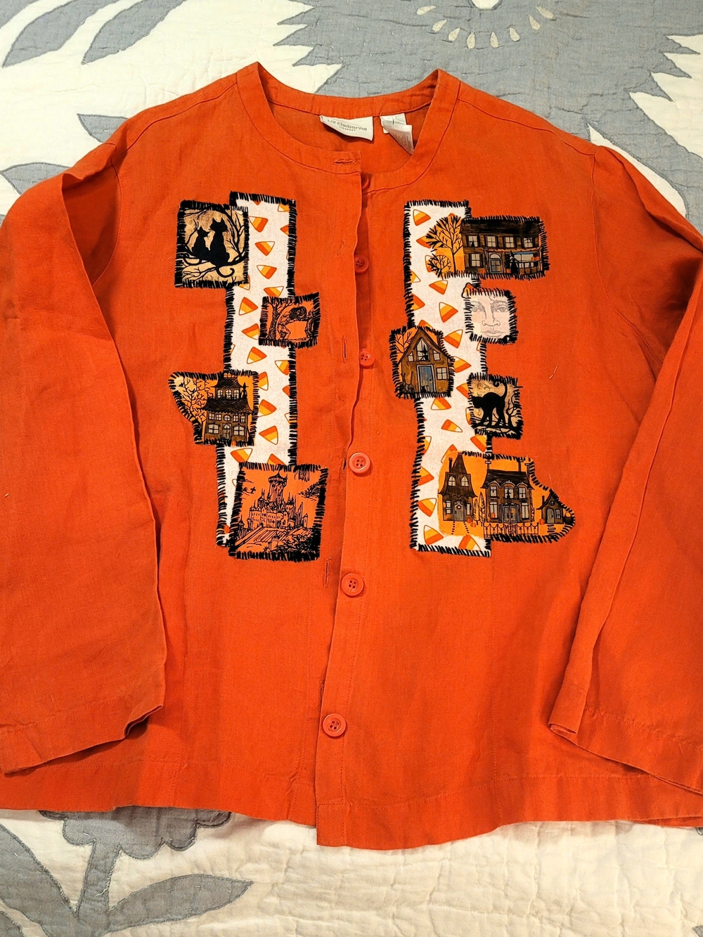 Liz Claiborne Orange Patchwork Button-Front Blouse